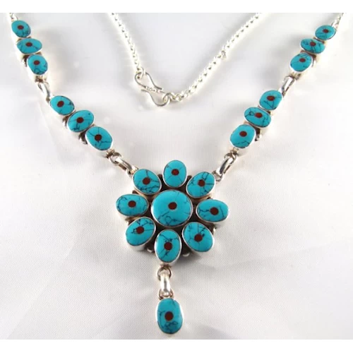 Turquoise Tibetan Necklace in sterling silver PN-202